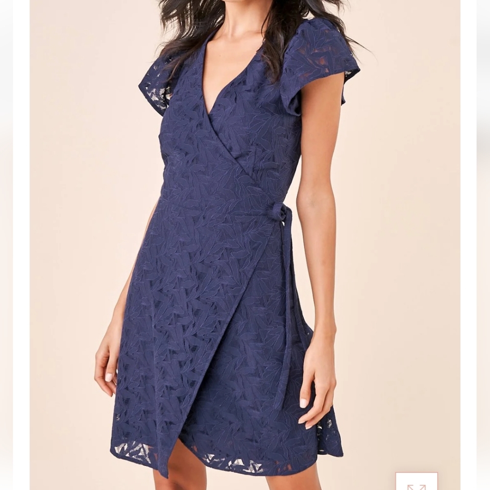 SUGARLIPS Chariot Lace Mini Wrap Dress in Navy Blue Size M